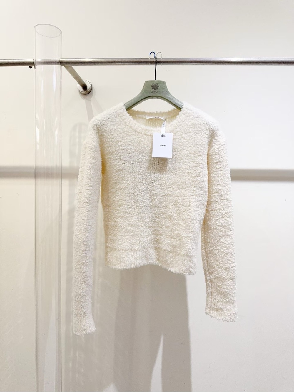 Dior Cream Fuzzy Crewneck Sweater - Women's